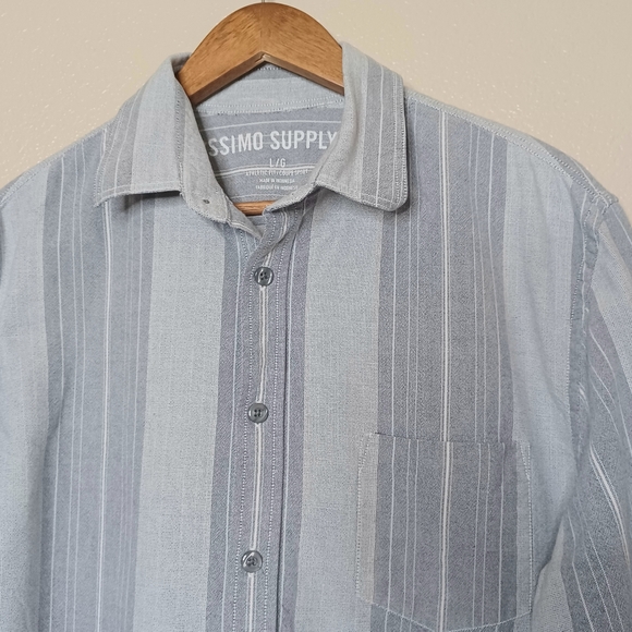 Mossimo Supply Co Men's Large Grey 100% Cotton Long Sleeve Stripe Button Shirt - Picture 4 of 9